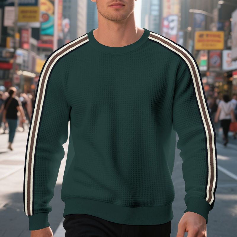 Men's Round Neck T-Shirt - Loose Fit, Lightweight, Seven Stripes, Pineapple Pattern Casual Long-Sleeved Sweatshirt for Men