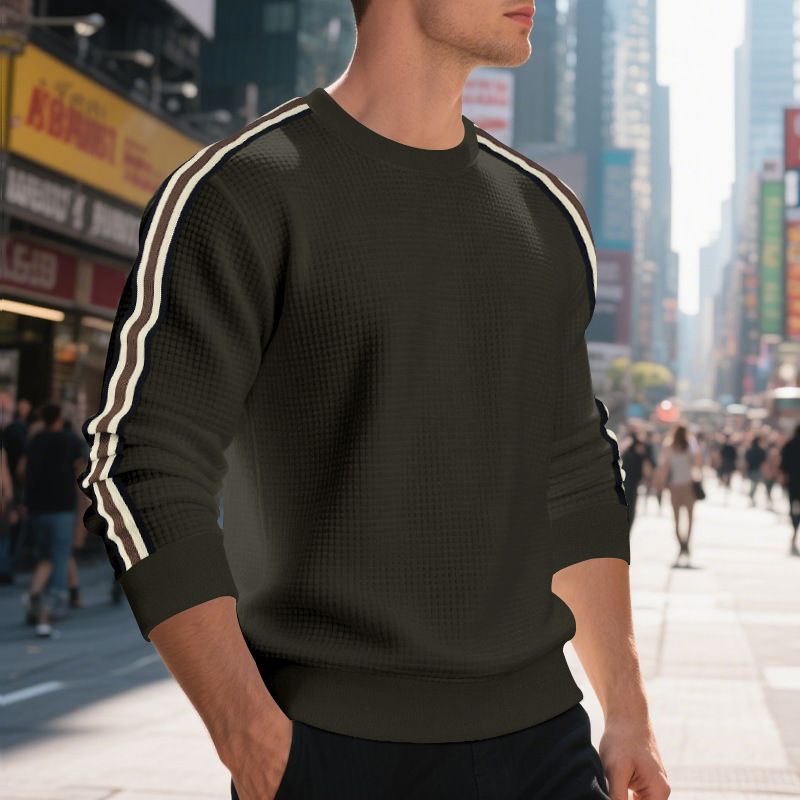 Men's Round Neck T-Shirt - Loose Fit, Lightweight, Seven Stripes, Pineapple Pattern Casual Long-Sleeved Sweatshirt for Men