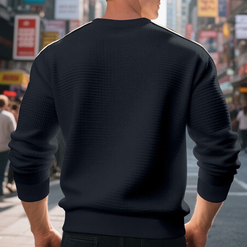 Men's Round Neck T-Shirt - Loose Fit, Lightweight, Seven Stripes, Pineapple Pattern Casual Long-Sleeved Sweatshirt for Men