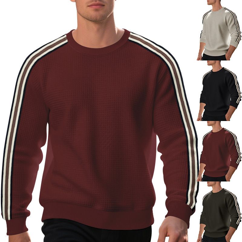 Men's Round Neck T-Shirt - Loose Fit, Lightweight, Seven Stripes, Pineapple Pattern Casual Long-Sleeved Sweatshirt for Men