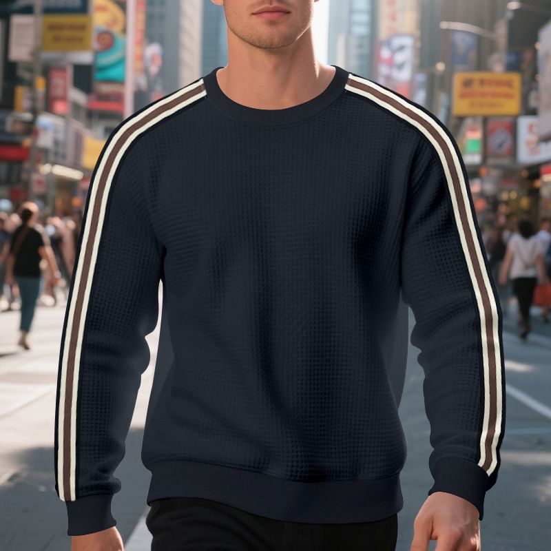 Men's Round Neck T-Shirt - Loose Fit, Lightweight, Seven Stripes, Pineapple Pattern Casual Long-Sleeved Sweatshirt for Men