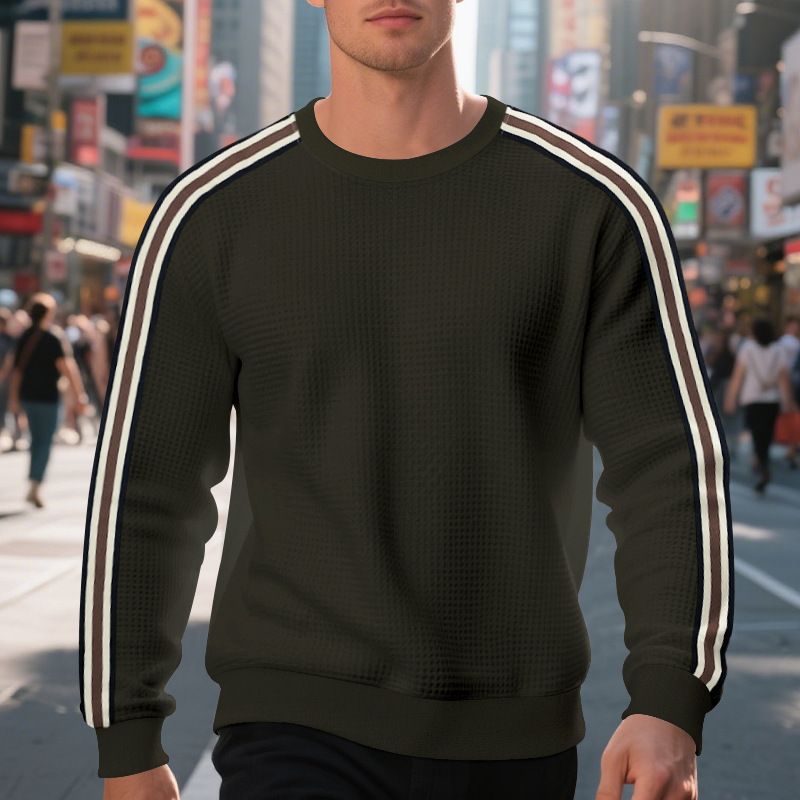 Men's Round Neck T-Shirt - Loose Fit, Lightweight, Seven Stripes, Pineapple Pattern Casual Long-Sleeved Sweatshirt for Men