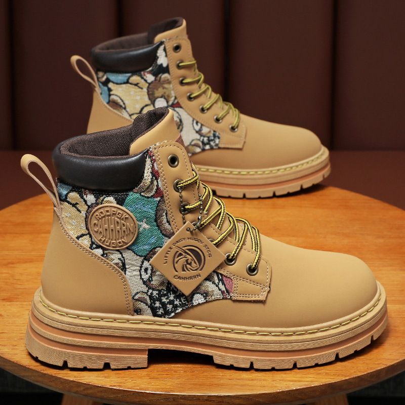 Men's new breathable high top Martin boots, men's trendy and versatile thick soled anti slip workwear shoes, casual short boots