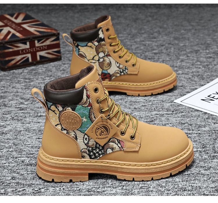 Men's new breathable high top Martin boots, men's trendy and versatile thick soled anti slip workwear shoes, casual short boots