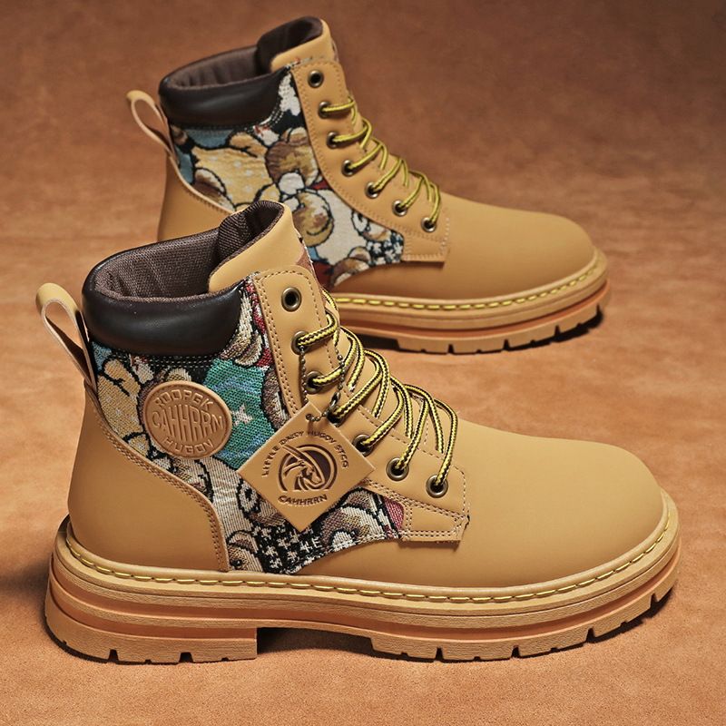 Men's new breathable high top Martin boots, men's trendy and versatile thick soled anti slip workwear shoes, casual short boots