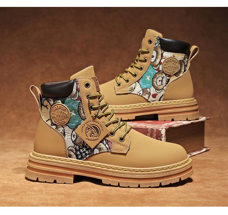 Men's new breathable high top Martin boots, men's trendy and versatile thick soled anti slip workwear shoes, casual short boots