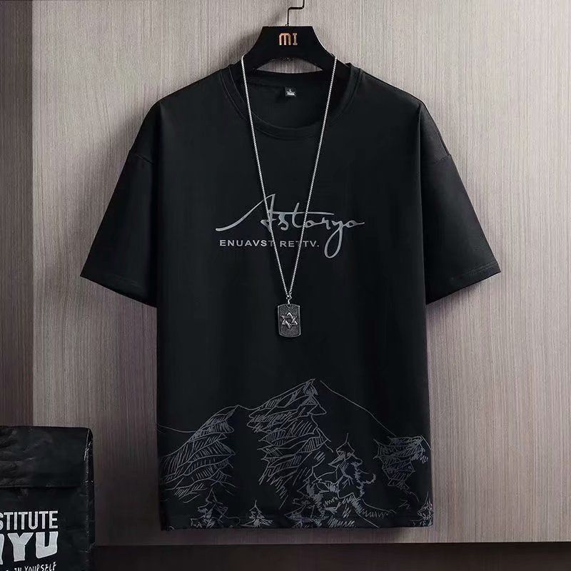Men clothes 2 pack new short-sleeve T-shirts &amp; Polos sports suit tied version of the trend of casual Top Black Pants Black