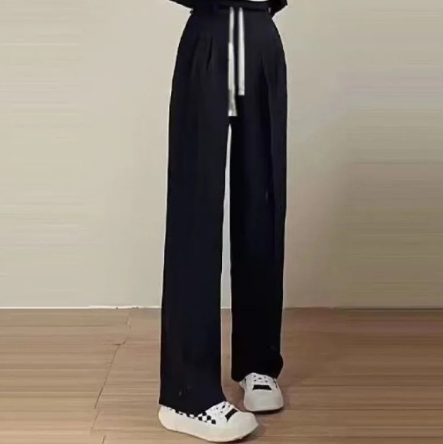 Women Elastic High Waisted Sweatpants Lady Leisure Daily Wide Leg Straight Leg Trousers