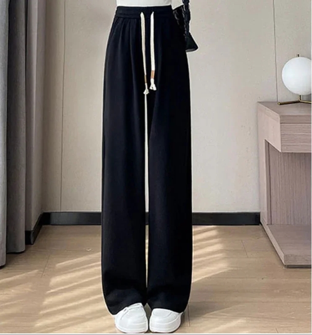 Women Elastic High Waisted Sweatpants Lady Leisure Daily Wide Leg Straight Leg Trousers