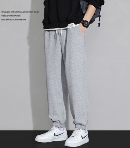 Men's casual trend waffle plaid leggings all season loose fitting sports pants fashionable thin and breathable