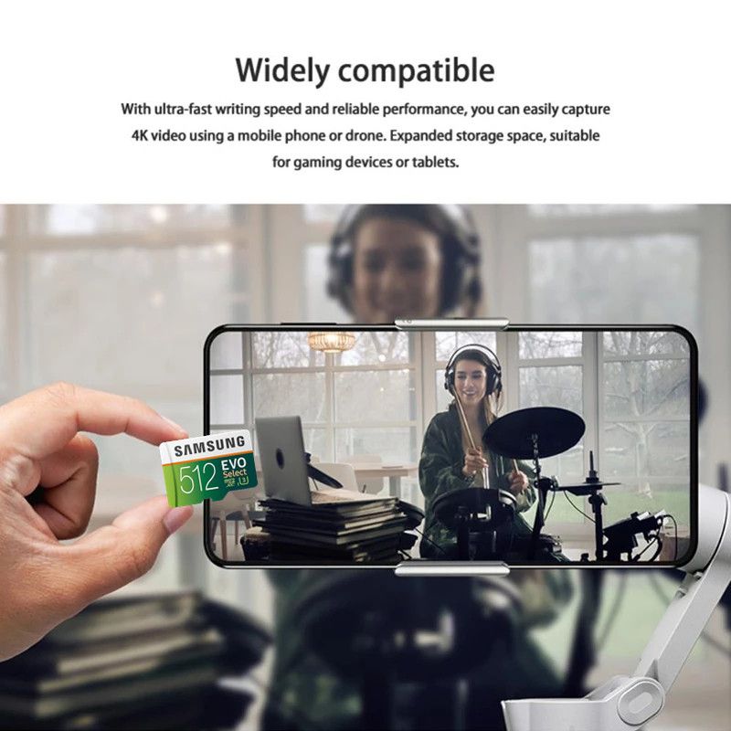 Samsung 512GB 1TB 1T 2TB EVO Select U3 SDXC Flash Memory Card 512G Class 10 MicroSD Mini Micro TF SD Card for Cell Phones Laptops Cameras