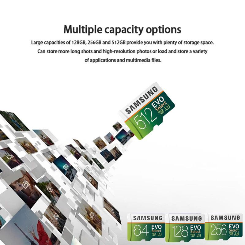Samsung 32GB 64GB 128GB 256GB EVO Select U3 SDXC Flash Memory Card 32G 64G 128G 256G Class 10 MicroSD Mini Micro TF SD Card for Cell Phones Laptops Cameras
