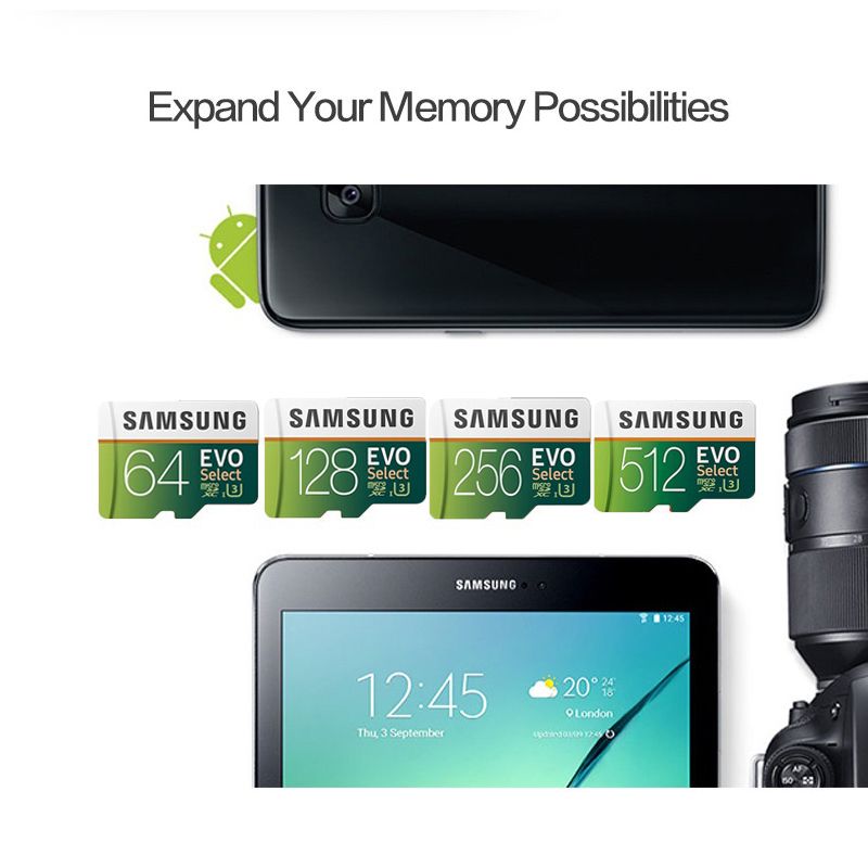 Samsung 512GB 1TB 1T 2TB EVO Select U3 SDXC Flash Memory Card 512G Class 10 MicroSD Mini Micro TF SD Card for Cell Phones Laptops Cameras