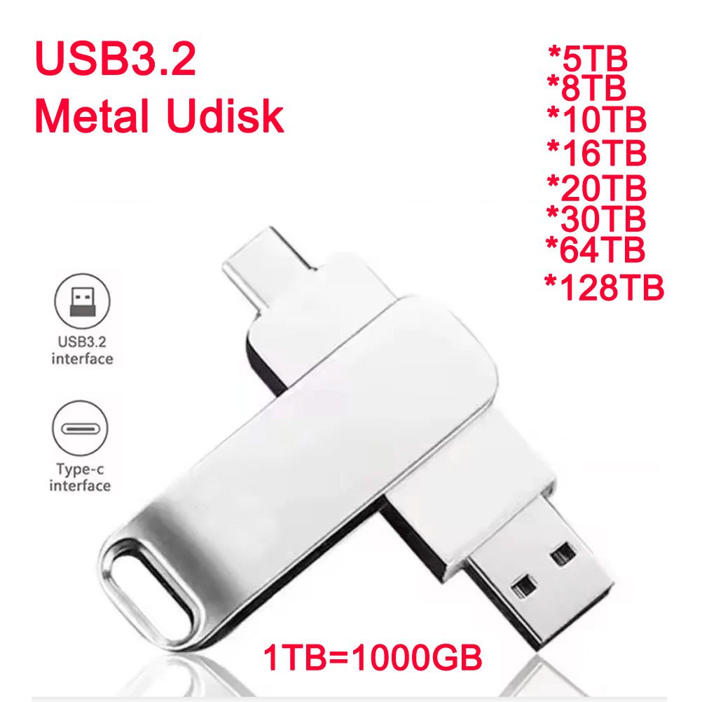 5TB 8TB 10TB 16TB 20TB 30TB 64TB 128TB OTG 2in1 USB3.2 Type-C Flash Drive Disk Metal Pen Drive Stick U Disk Flashdisk Pendrive