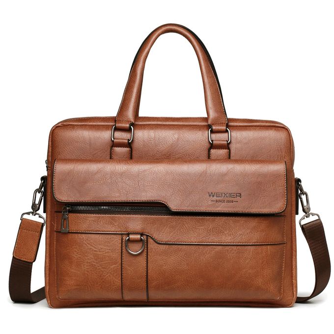 Fashion Men's Vintage Men Laptop PU Briefcases Shoulder Bag - Light Brown