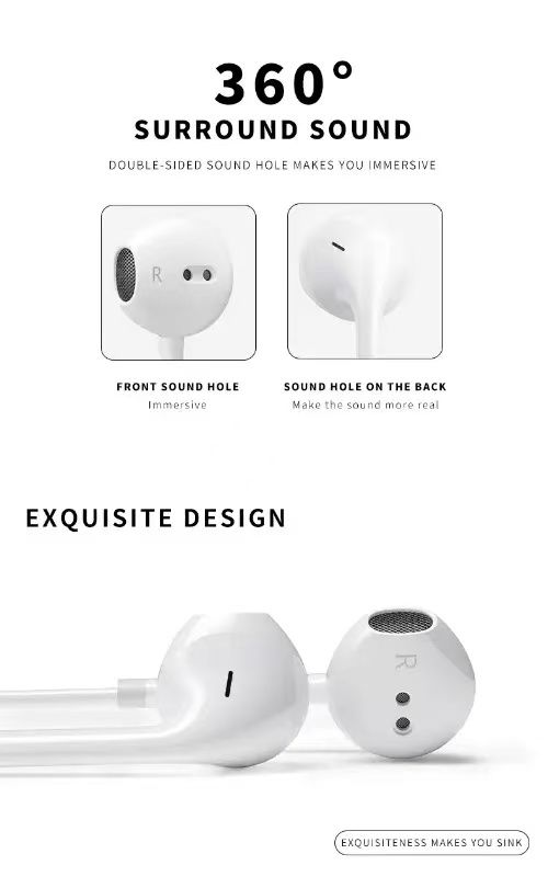 Wired earphones wired headphones 3.5mm Hands Free earphones with Mic For iphone samsung Huawei OPPO VIVO white Simple version