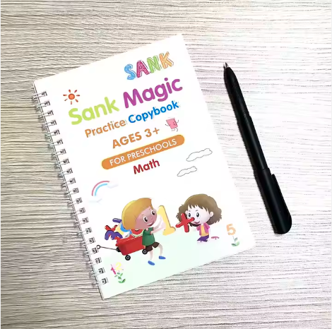 Cheap price 4pcs kids magic practice books Maths,alphabet,numbers, drawing and 1 pen, 4 pen refills and pen holder for kids