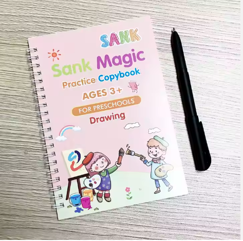 Cheap price 4pcs kids magic practice books Maths,alphabet,numbers, drawing and 1 pen, 4 pen refills and pen holder for kids