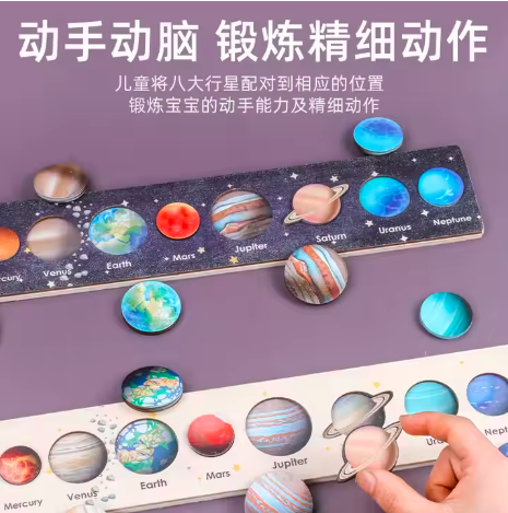 Planet Earth Matching Board Puzzle Solar System Cognitive Puzzle Game Wooden Kids Toys