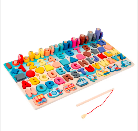 Wholesale Montessori Children's Wooden 7 in 1 Fishing Letter Shape Matching Board Game Educational Learning Gift Toys for Kids