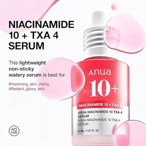 ANUA Niacinamide 10 + TXA 4 Serum, Hyaluronic Acid, Tranexamic acid, Vitamin B12, Facial Serum for Glass Skin, Clarifying, Radiant Complexion with Natural Color, Korean Skin Care