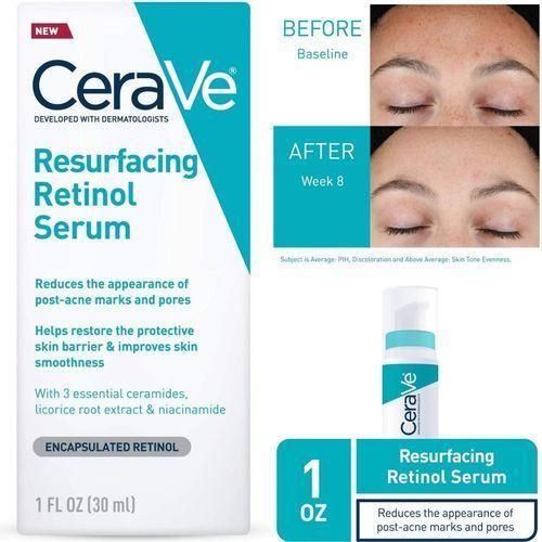 Cerav Resurfacing Retinol Serum (Green)– Post-Acne Marks & Pore Refining Treatment with Encapsulated Retinol, Niacinamide & Ceramides (30ml)