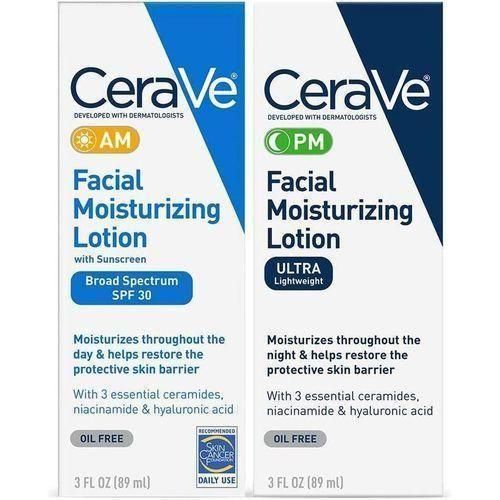 Cerav AM Facial Moisturizing Lotion- Lightweight and Repair Sensitive Skin (52ml)& PM Facial Moisturizing Lotion Set Oil-Free Day & Night Hydration with Ceramides,