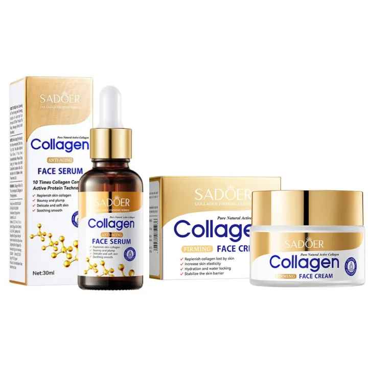 Sadoer 2 in 1 Collagen Face Serum Anti Aging Collagen Serum + Collagen Face Cream Firming Cream, Moisturizing Anti wrinkles and Anti Fine Lines Face smoothening Moisturizer, Vitamin C Complementary