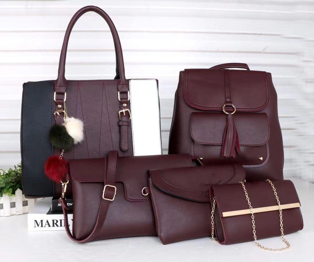 Classic 5 in 1 ladies hand bags with Back pack and sling bag fashion women bags