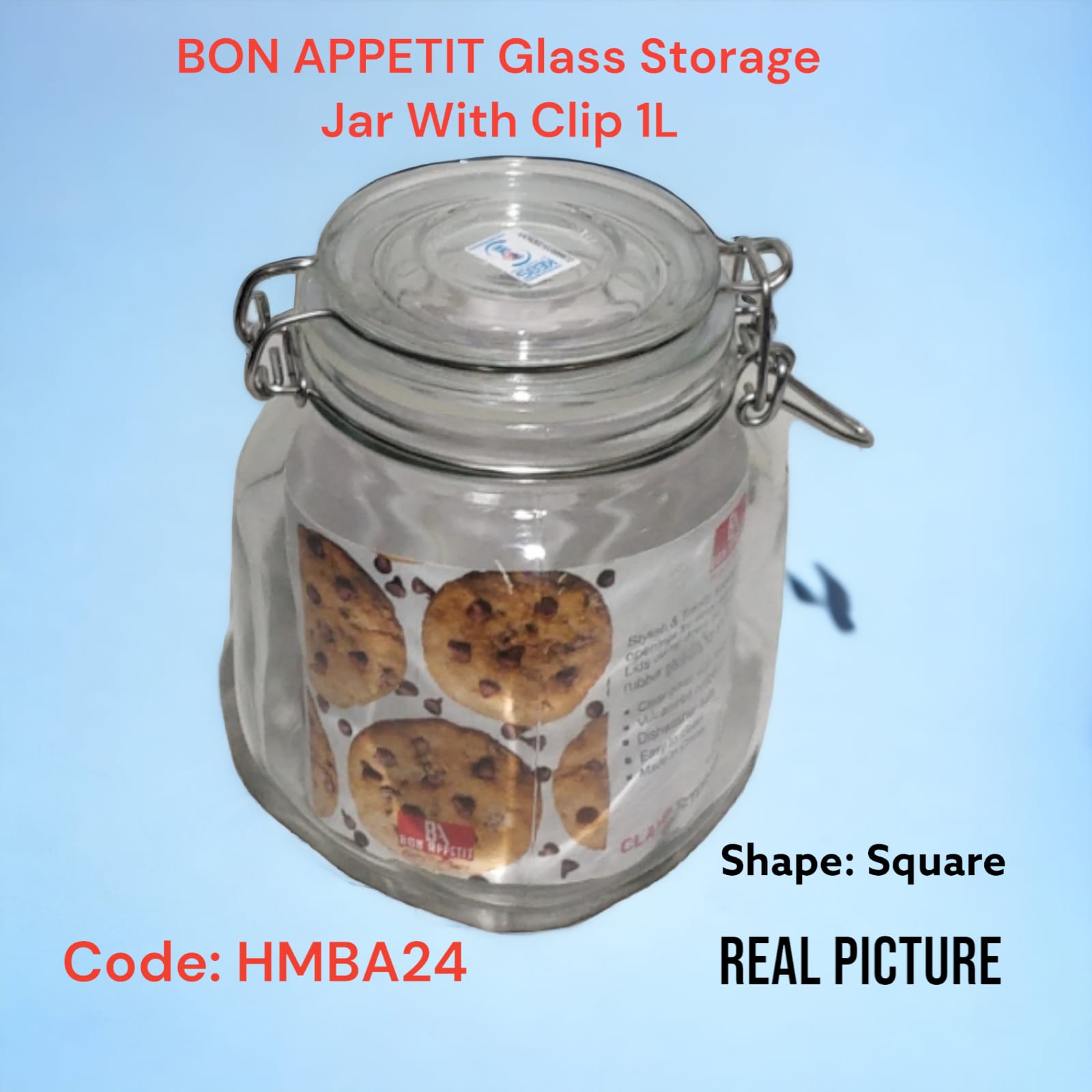 [ 🔥SPECIAL OFFER 🤩🤩✨JUST FOR YOU !!! ] 1 Pc Classy Brand New High Quality Stylish and Luxurious Kitchen HMBA24 Bon Appetit Glass Storage Jar with Clip Square  .Desiring To Serve The Best Experience