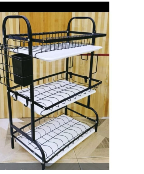 STYLISH Advanced 3-Tier Dish Rack (Black & Gold) 🖤✨: DURABLE & MULTI-LAYERED – Keep your kitchen neat with this elegant 3-tier dish rack 🍽️✨
