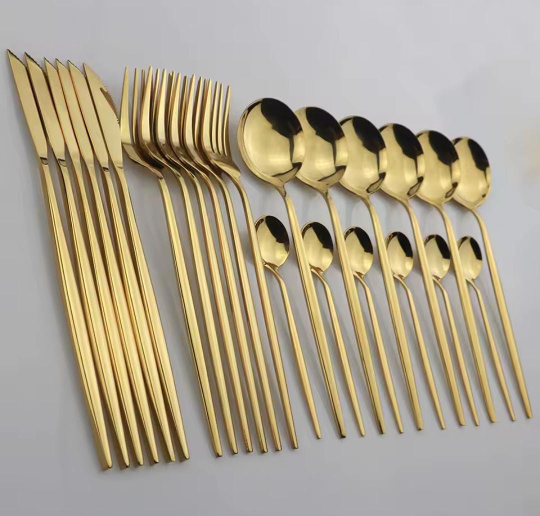 ⚡ FAST SELLING OFFER ⚡ 24pcs Luxury Gold Stainless Steel Cutlery Set – Modern Flatware, Dishwasher Safe, Sleek & Durable Home Dining Essentials