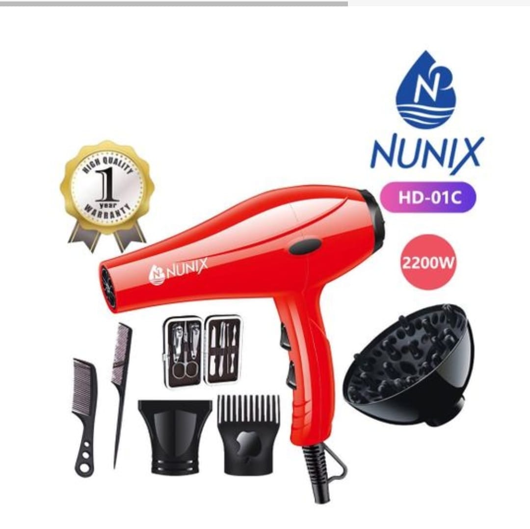 ⚡ FAST SELLING OFFER ⚡ Nunix HD01C Hair Blow Dryer – Professional Fast Drying Hair Dryer with 2 Speed Settings, Heat Control & Concentrator Nozzle