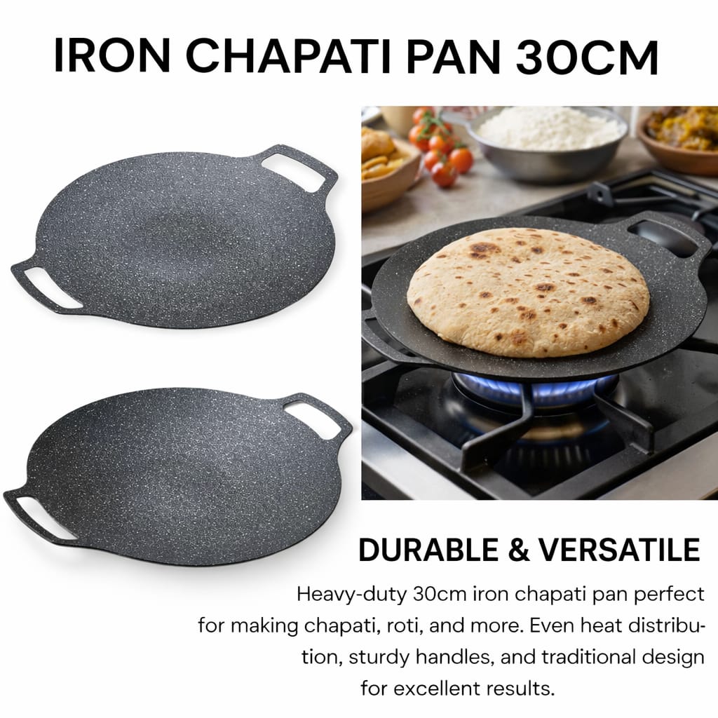 ⭐ SEASONAL OFFER ⭐ Heavy Duty Iron Chapati Pan / Tawa – Round Cast Iron Non-Stick Flat Pan for Chapati, Roti, Pancakes & Flatbread