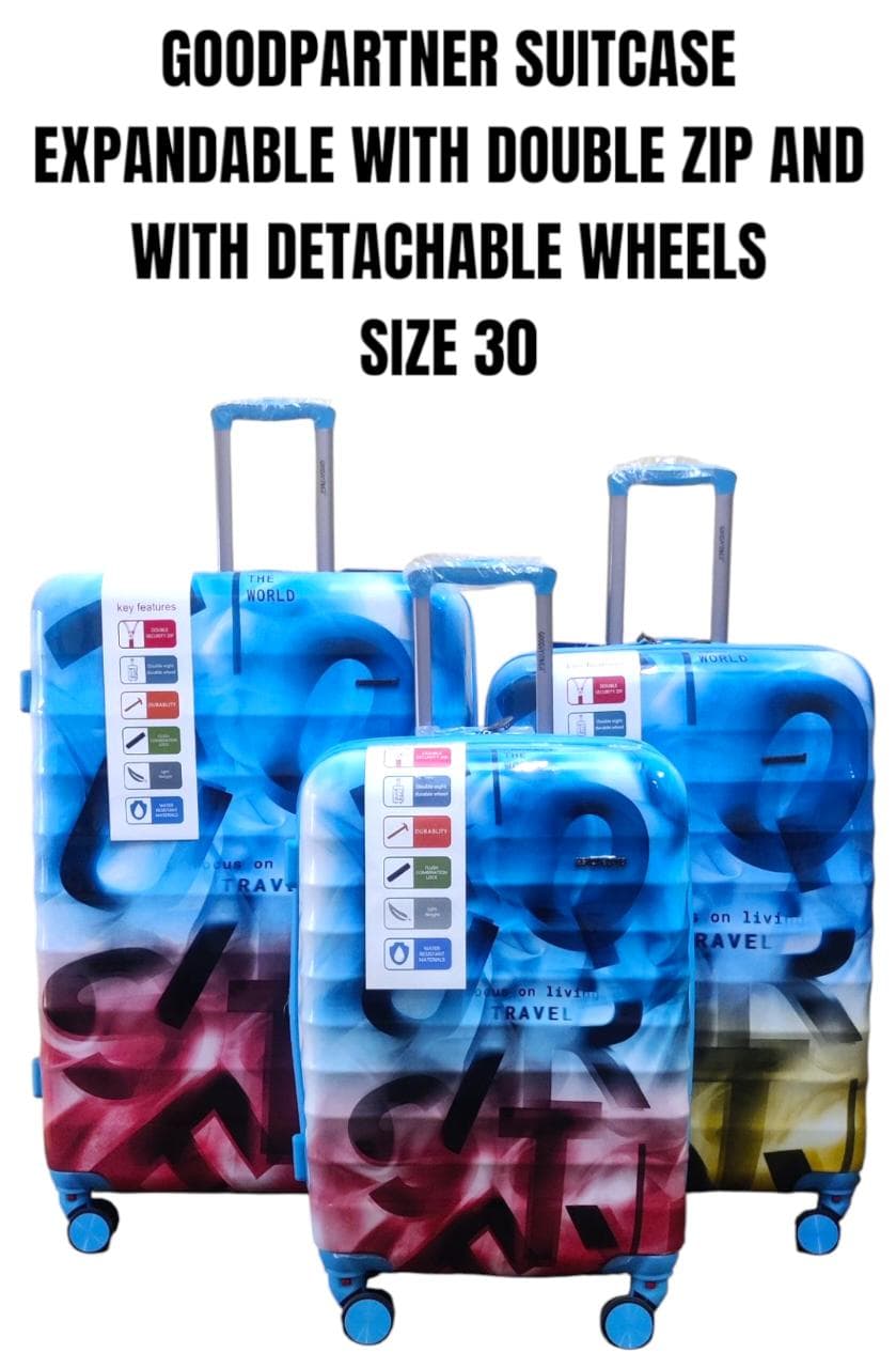 💥 Hurry Offer 💥 30" Expandable Suitcase with Double Zips & Detachable Wheels – Durable PVC Travel Luggage