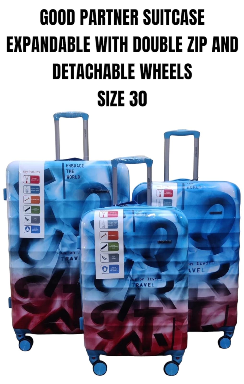💥 Hurry Offer 💥 30" Expandable Suitcase with Double Zips & Detachable Wheels – Durable PVC Travel Luggage