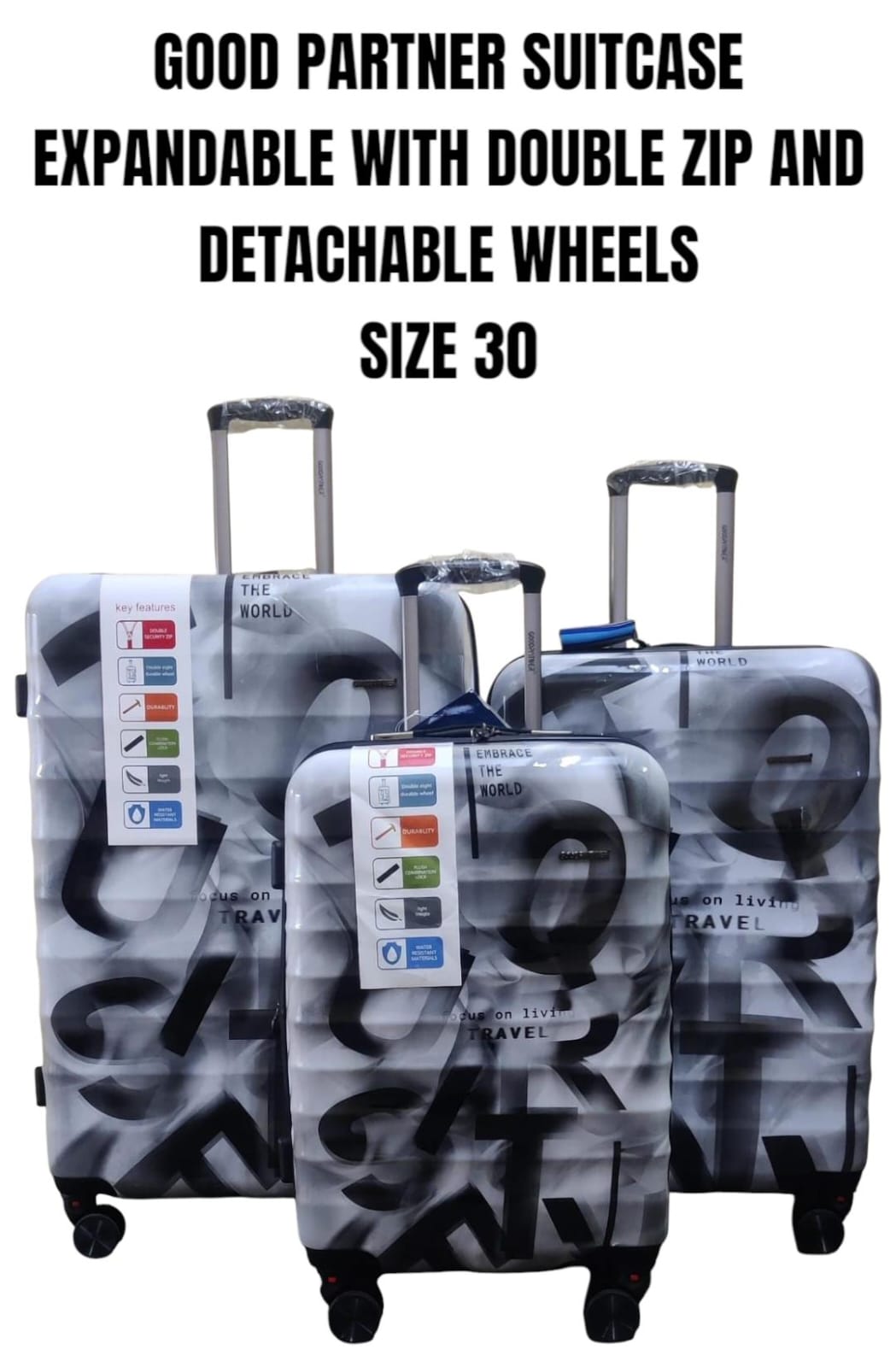 💥 Hurry Offer 💥 30" Expandable Suitcase with Double Zips & Detachable Wheels – Durable PVC Travel Luggage