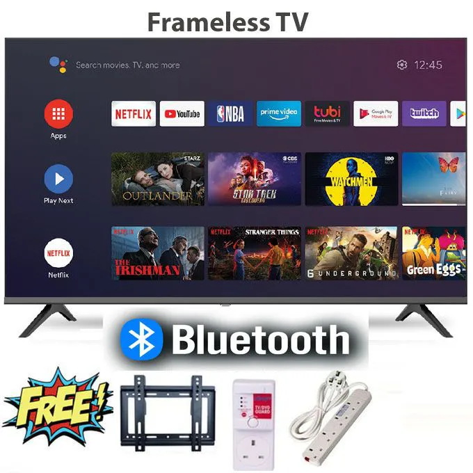 VITRON 43" INCH TV HTC4388FS BLUETOOTH FRAMELESS FHD SMART TV ANDROID TV NETFLIX ,YOUTUBE TELEVISION BUILT-IN WIFI, APP STORE 1GB-RAM 8GB-ROM+3 FREE GIFTS(BRACKET+GUARD+EXTENSION)