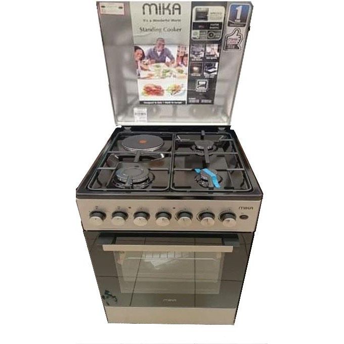 Mika Standing Cooker, 50cm X 60cm, 3 Gas + 1 Hot Plate, Button Ignition, Electric Oven+1 YEAR WARRANTY