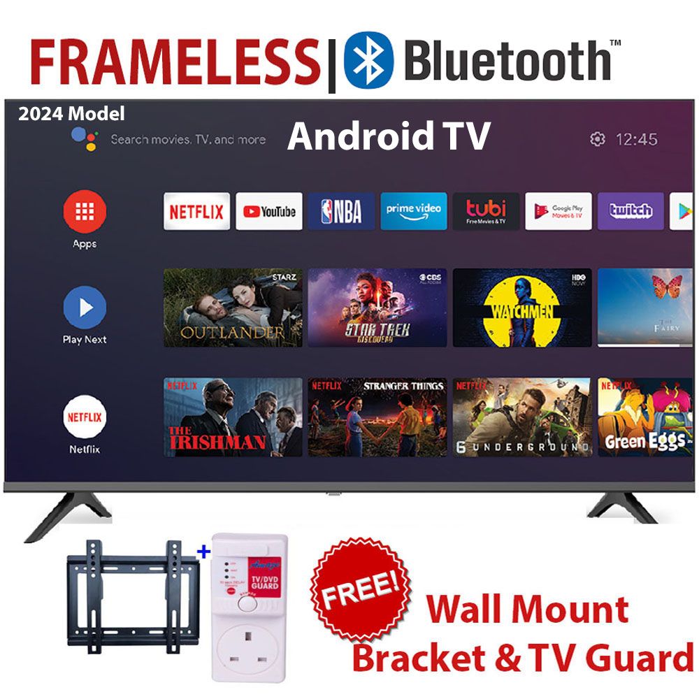 CTC 42" inch Smart TV,FRAMELESS/BLUETOOTH-ENABLED,Android Television Full HD Frameless TV with Netflix Youtube Television 1GB+8GB+FREE BRACKET+TV POWER GUARD