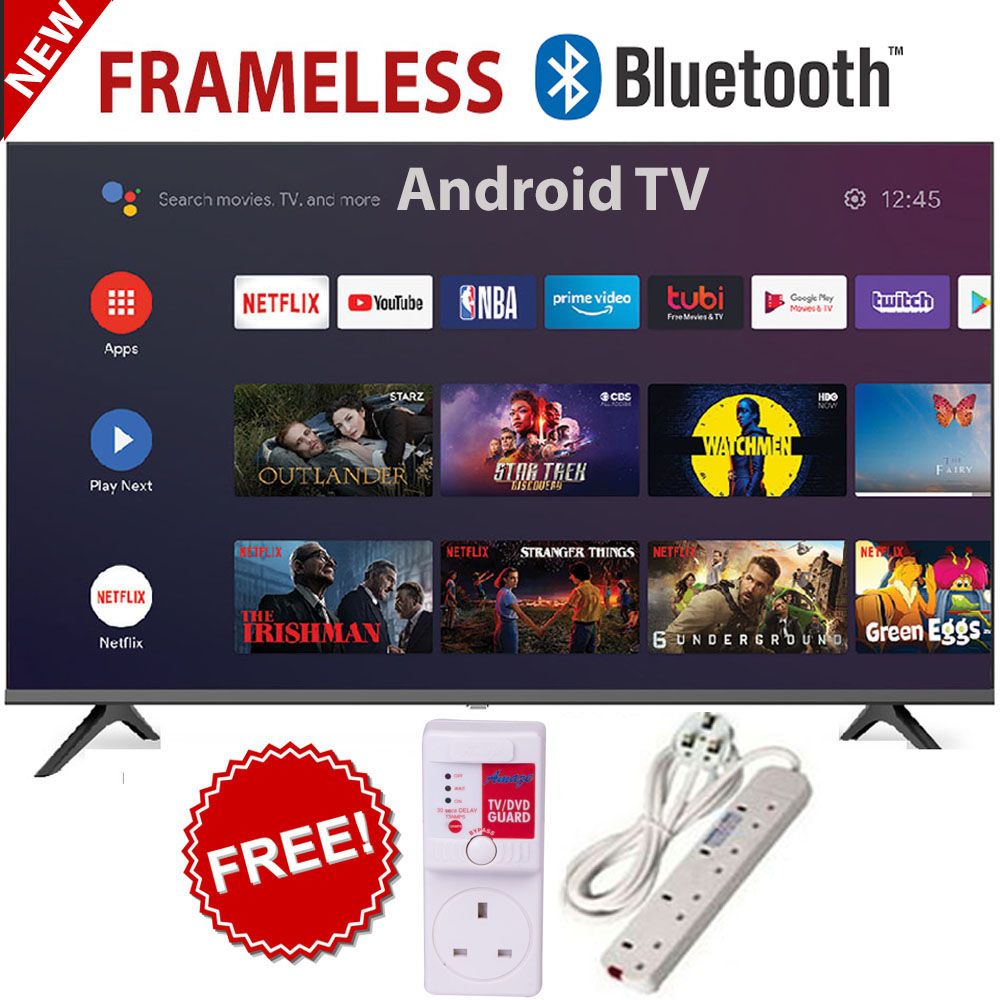 CTC 42" inch Smart TV,FRAMELESS/BLUETOOTH-ENABLED,Android Television Full HD Frameless TV with Netflix Youtube Television 1GB+8GB+FREE EXTENSION+TV POWER GUARD