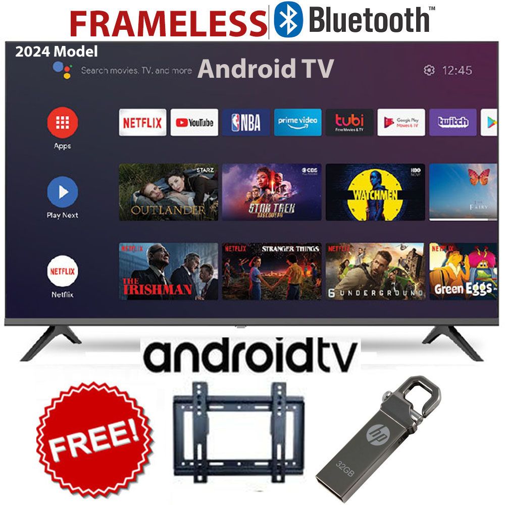 CTC 42" inch Smart TV,FRAMELESS/BLUETOOTH-ENABLED,Android Television Full HD Frameless TV with Netflix Youtube Television 1GB+8GB+FREE 32GB FLASH DISK+WALL BRACKET