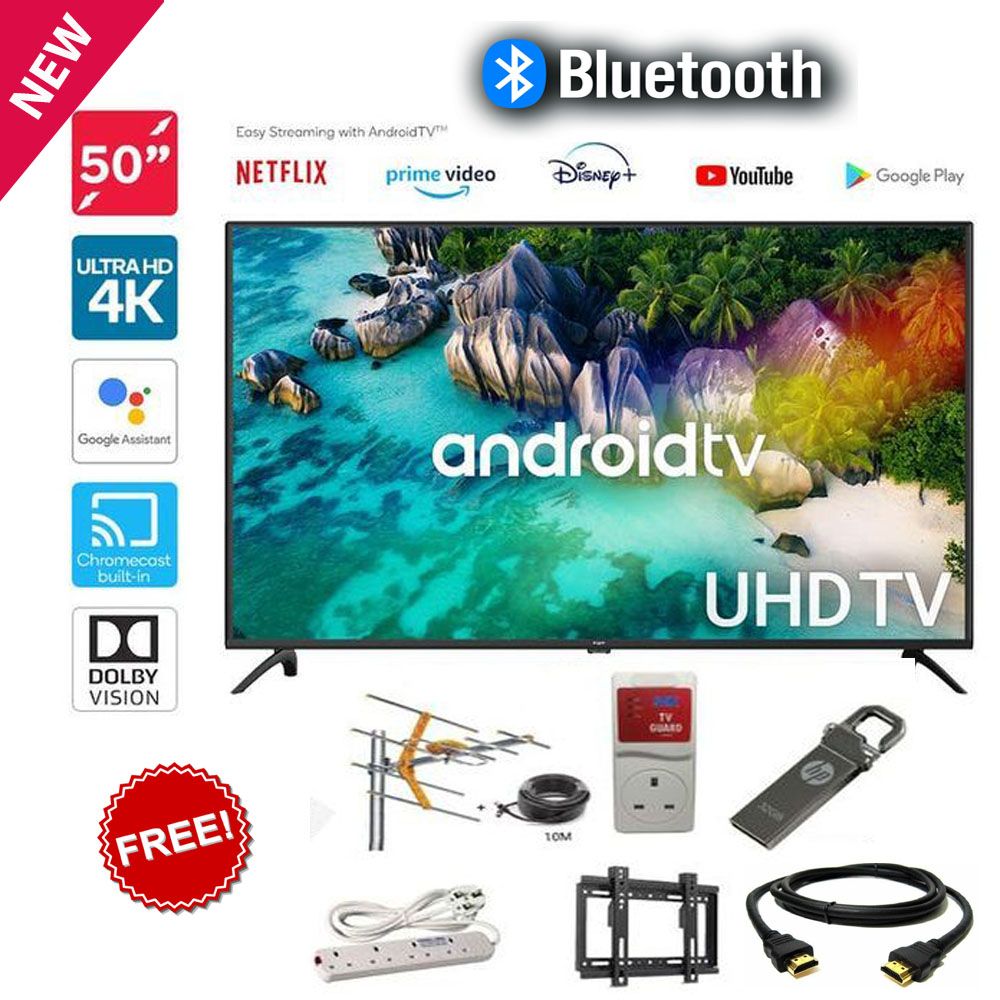 VITRON 50" Inch Frameless Television HTC 5068US Ultra HD Android Smart TV with Bluetooth-Enabled,Netflix Youtube 1.5G+8G USB/SD WIFI Television Multifuctional TV+6 FREE GIFTS