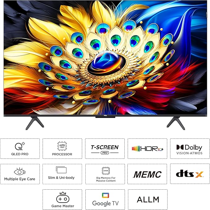 TCL 55" Inch 4K QLED Pro HDR Dolby Vision Atmos Onkyo 2.1CH Slim & Uni-body Google TV 55C655+ 2 Years Warranty (2024 Model)