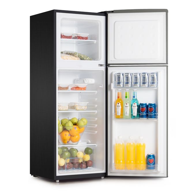 VON 138L Double Door Refrigerator Top Mounted Freezer Energy Saving Rating Direct Cool Deodorizer - INOX+FREE FRIDGE GUARD