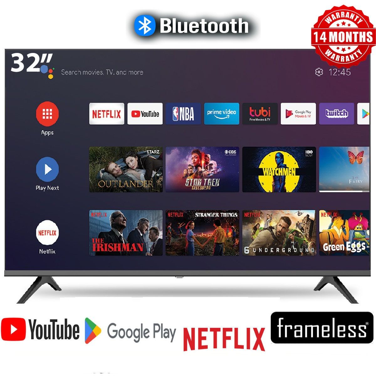CLEARANCE SALE!!!Vitron HTC3200S,FRAMELESS BLUETOOTH TV 32 Inch Smart Android TV Inbuilt Decoder HDMI,USB,Netflix,Youtube, Google Playstore 14 Months Warranty+ FREE TV Guard+Bracket+Extension