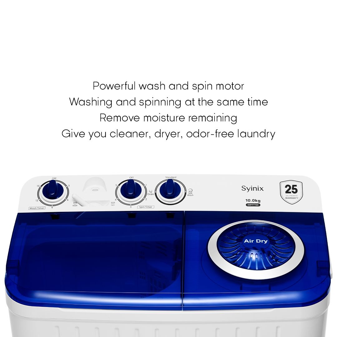 Syinix 10kg Twin Tub Semi-Automatic Washing Machine – Reliable Laundry Solution, Strong Wash & Spin Power