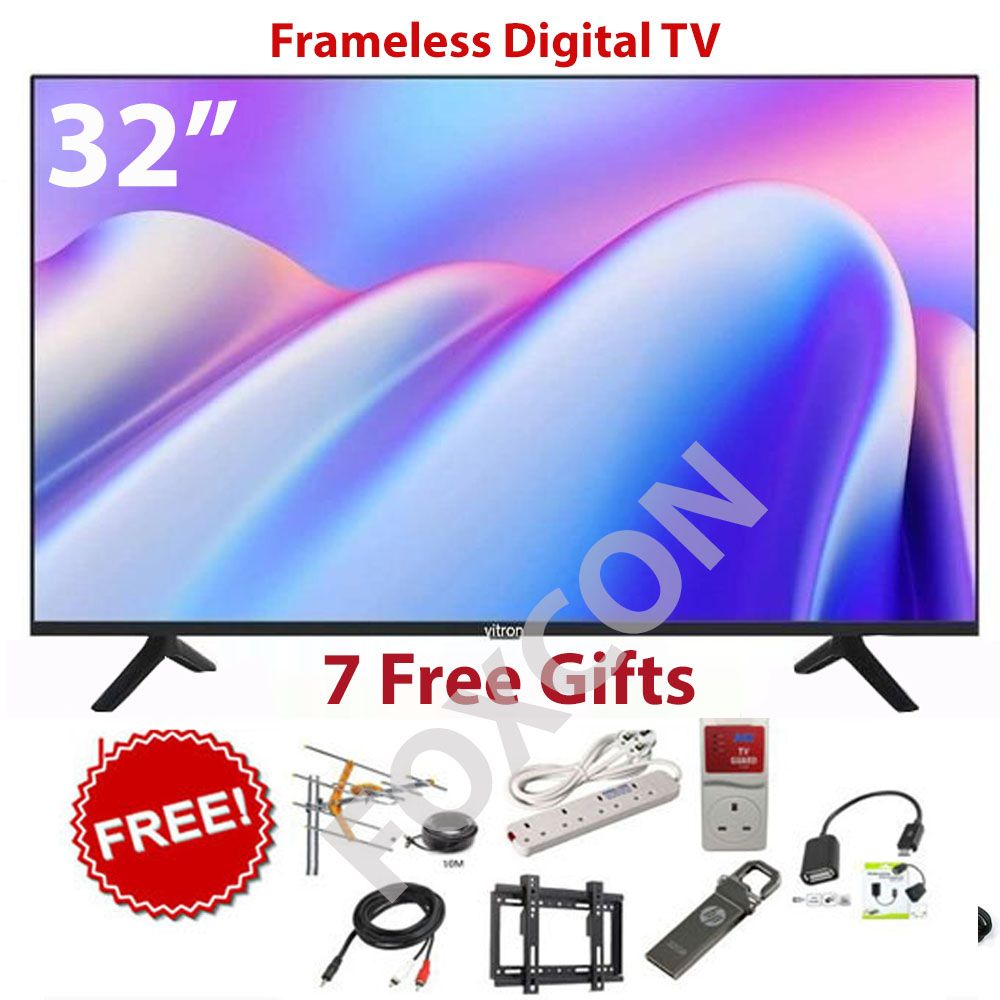 VITRON HTC3218 -32" Inch DIGITAL FRAMELESS  LED TV USB ,HDMI ports Inbuilt Decoder for FREE to Air Channels Wide Color Enhancer + 7 FREE GIFTS+14MONTHS WARRANTY