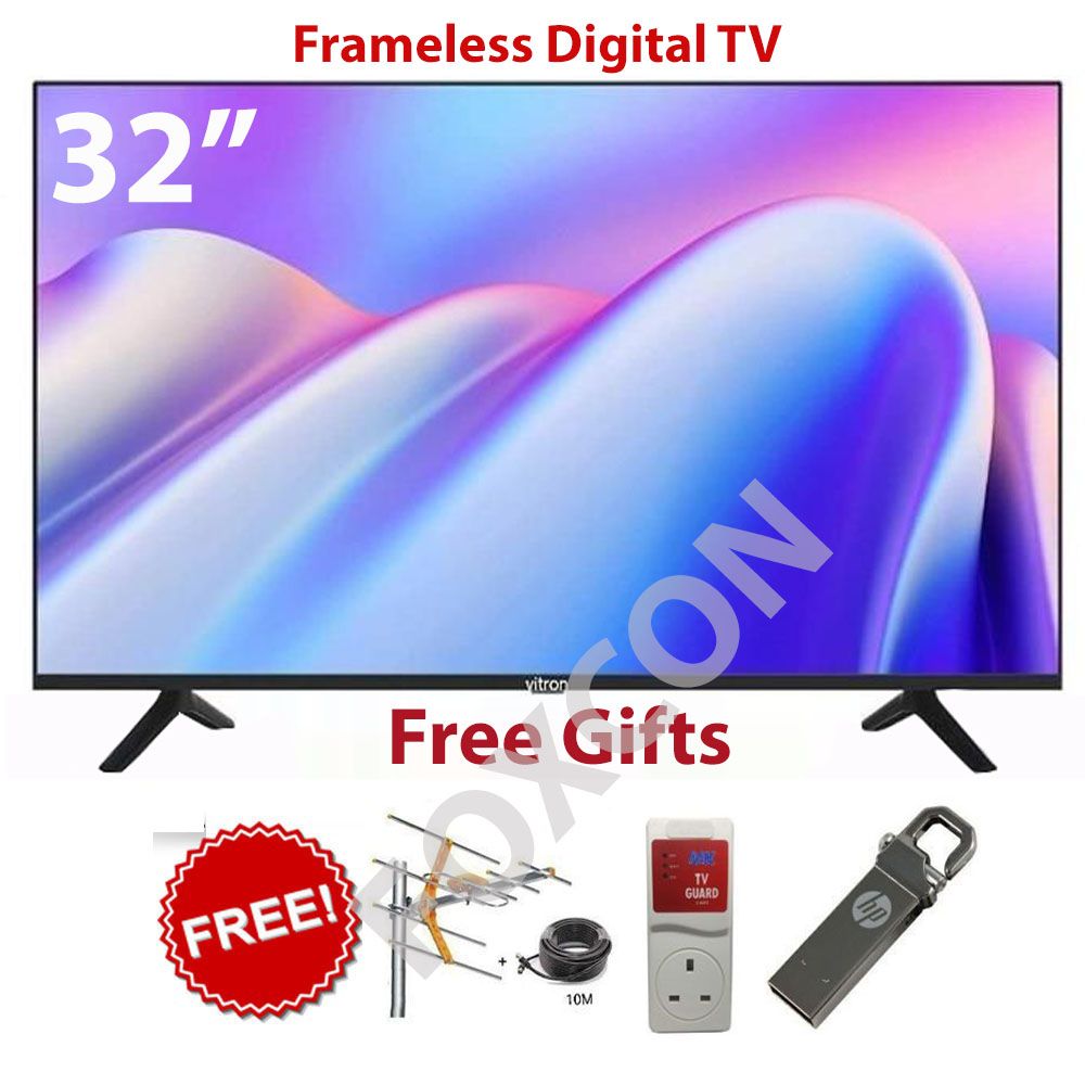 VITRON HTC3218,Frameless 32" Inch Digital LED Television USB HDMI INBUILT DECODER (1 YEAR WARRANTY)+3 FREE EXTRA GIFTS