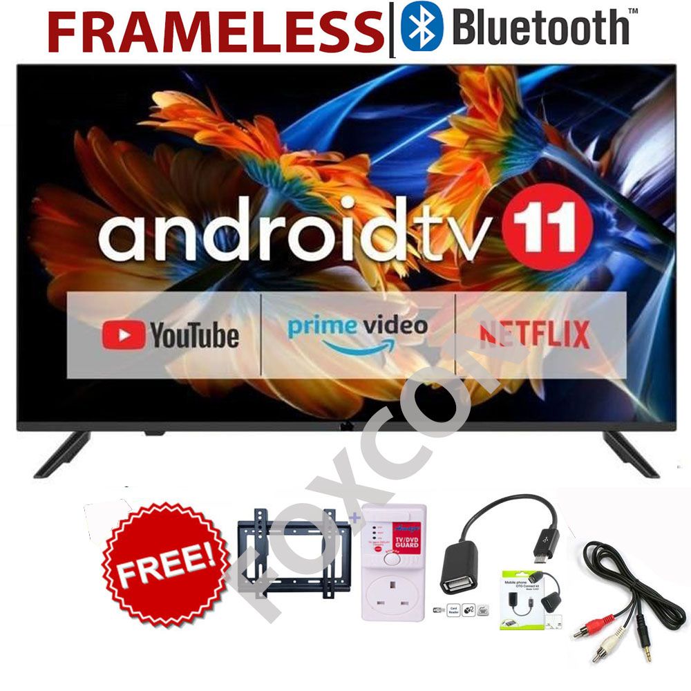 GLD 32" Inch ,BLUETOOTH-Smart Android TV,FRAMELESS TELEVISION, Inbuilt Decoder,NETFLIX,YOUTUBE,USB,HDMI+ FREE WALL BRACKET+TV GUARD+OTG CABLE+RCA CABLE